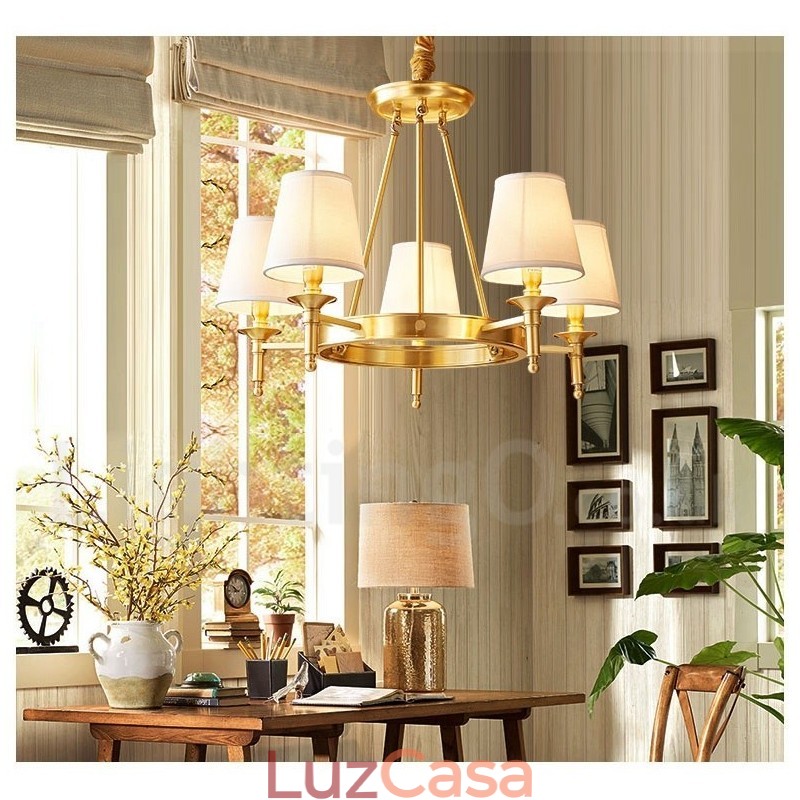 Lustre redondo de latão puro, pingente de luz tradicional clássico
