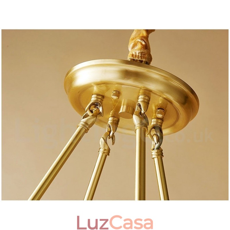 Lustre redondo de latão puro, pingente de luz tradicional clássico
