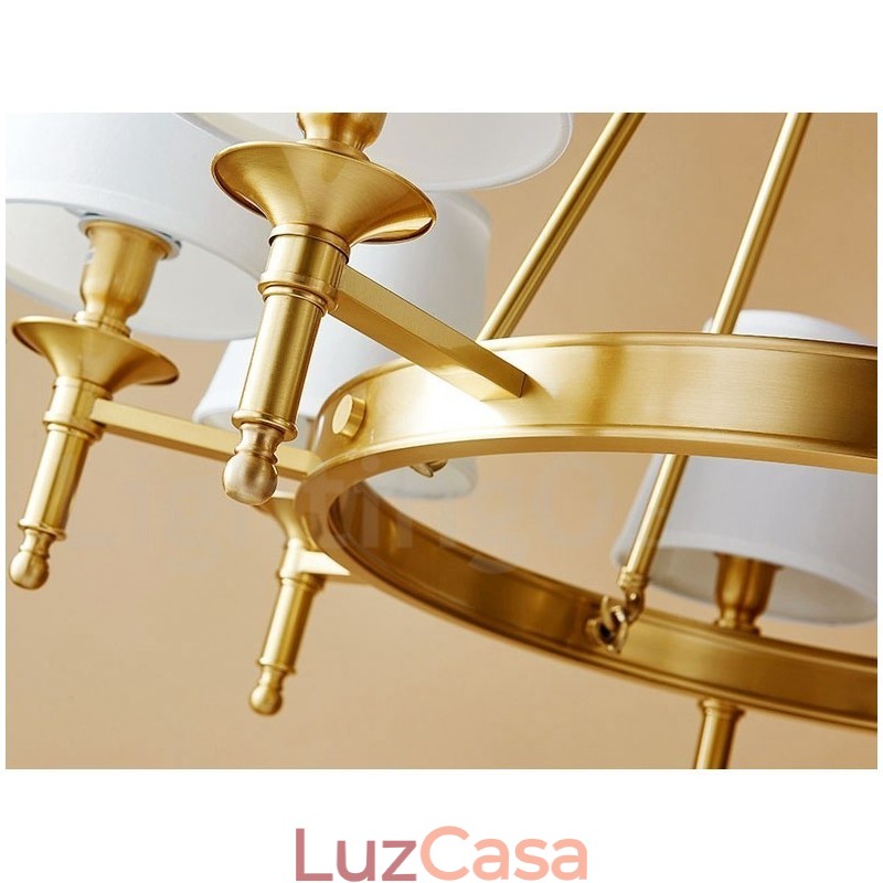 Lustre redondo de latão puro, pingente de luz tradicional clássico