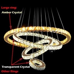 Luminárias Pendentes Luz de Teto Lustre Iluminação Redondo 4 Anéis Grande Anel Cristal Âmbar e Outros Cristais Transparentes