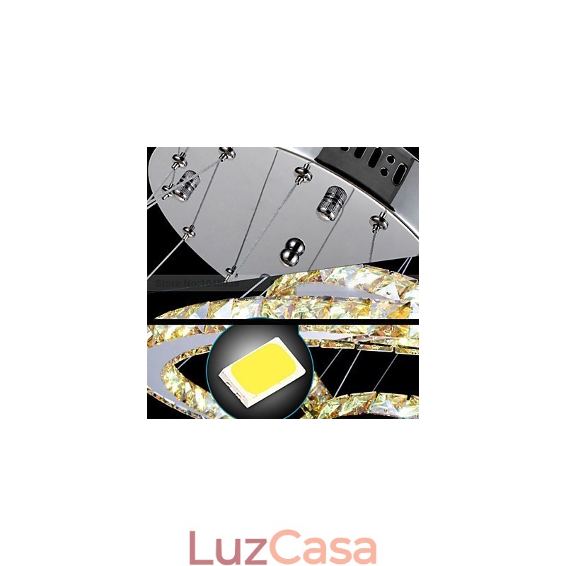 Luminárias Pendentes Luz de Teto Lustre Iluminação Redondo 4 Anéis Grande Anel Cristal Âmbar e Outros Cristais Transparentes
