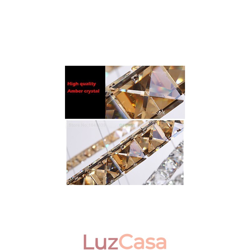 Luminárias Pendentes Luz de Teto Lustre Iluminação Redondo 4 Anéis Grande Anel Cristal Âmbar e Outros Cristais Transparentes
