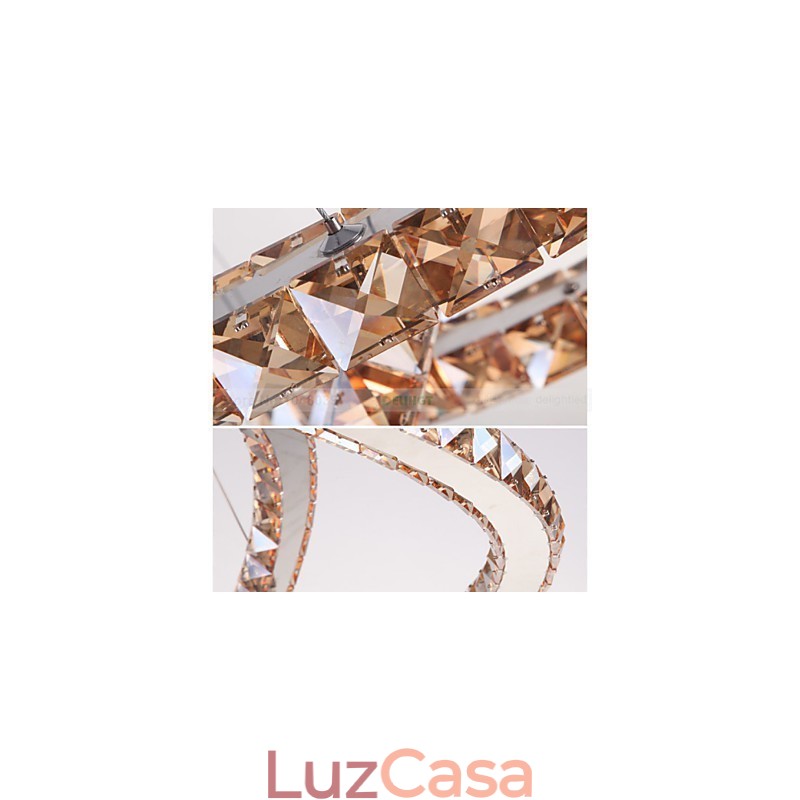 Luminárias Pendentes Luz de Teto Lustre Iluminação Redondo 4 Anéis Grande Anel Cristal Âmbar e Outros Cristais Transparentes