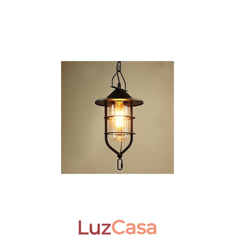 Luminária pendente de metal com pintura country vintage para garagem
