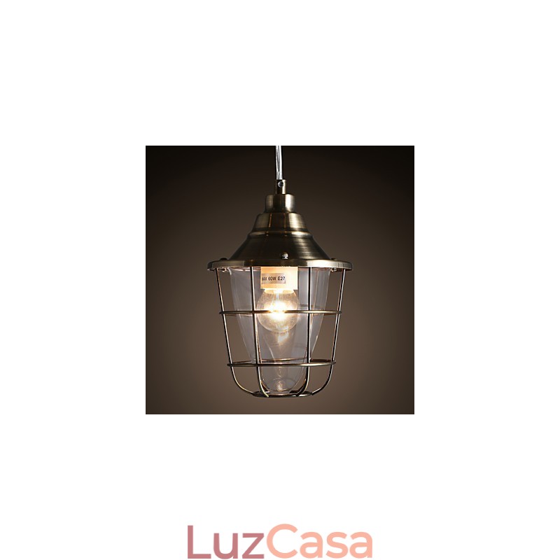Luminária pendente de metal galvanizado estilo retrô mini