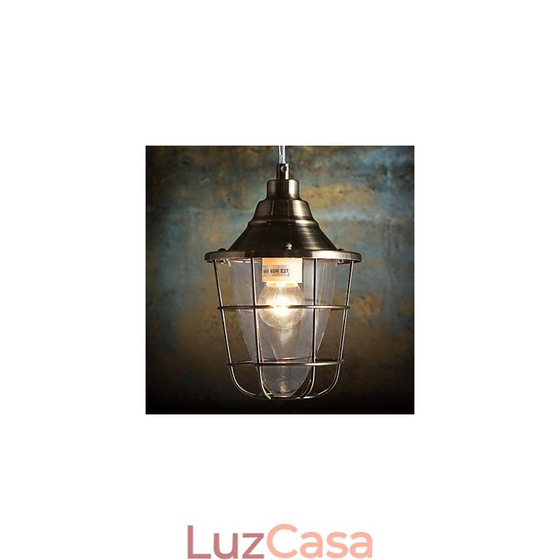 Luminária pendente de metal galvanizado estilo retrô mini