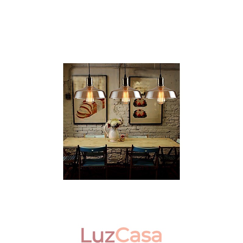 Luminária pendente de vidro com iluminação retrô