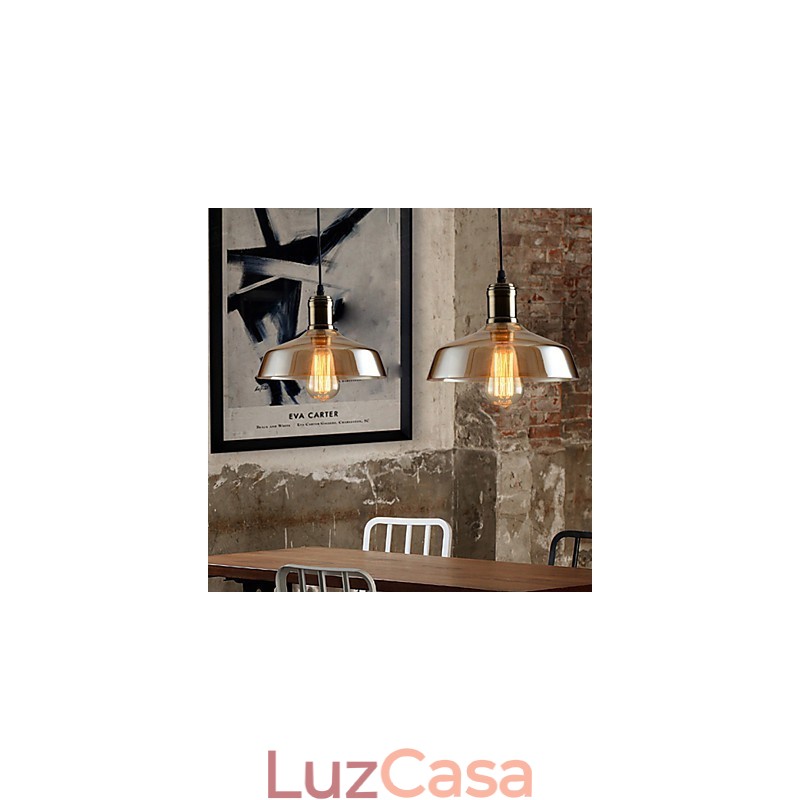 Luminária pendente de vidro com iluminação retrô