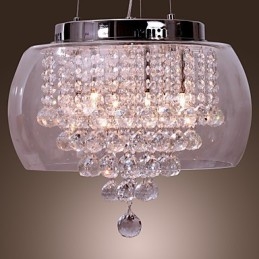 Luminária pendente de cristal artística de 6 luzes com cúpula de vidro