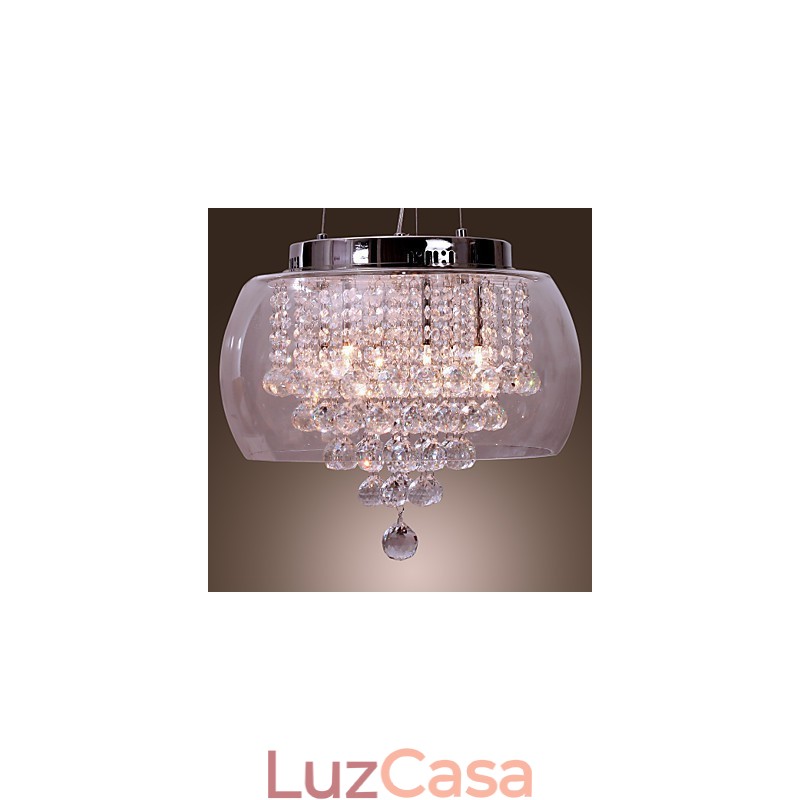 Luminária pendente de cristal artística de 6 luzes com cúpula de vidro
