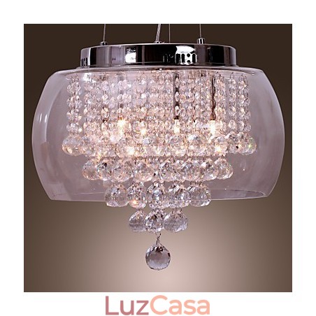 Luminária pendente de cristal artística de 6 luzes com cúpula de vidro Luminária pendente de cristal artística de 6 luzes com cúpula de vidro