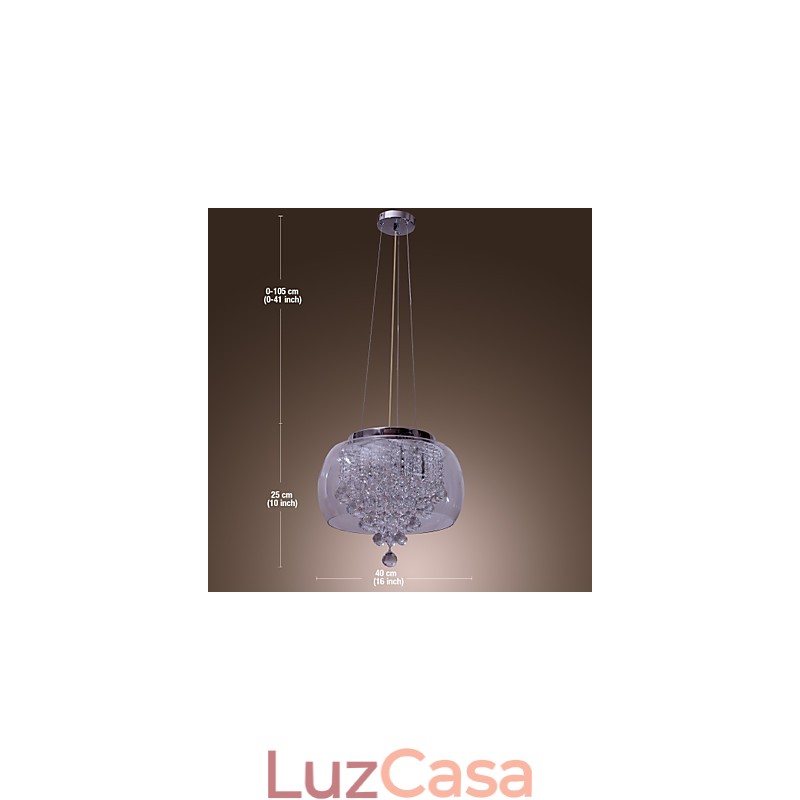 Luminária pendente de cristal artística de 6 luzes com cúpula de vidro