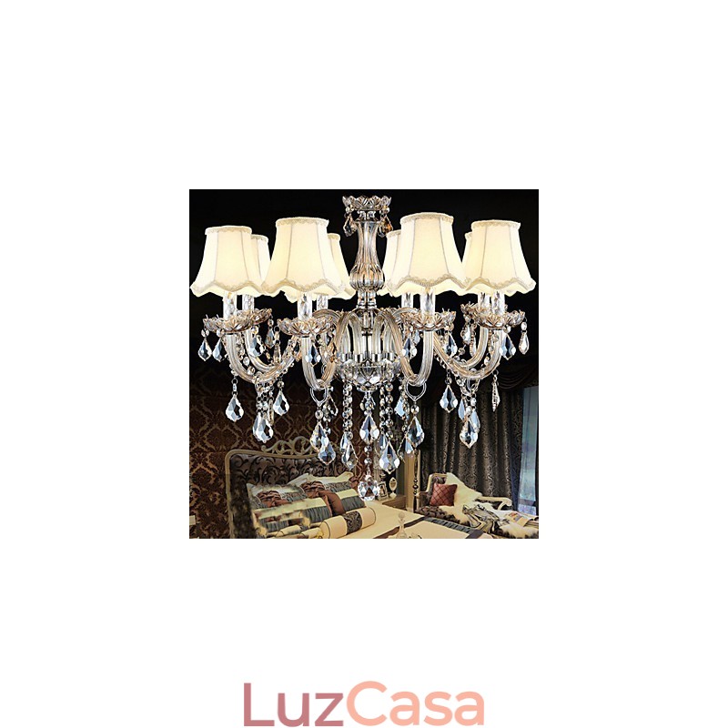 Lustre de cristal transparente K9 para velas de Natal com 8 luzes