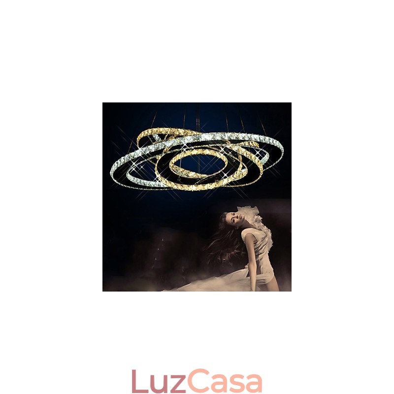 Luminárias de teto com pingente de cristal, lustre com 3 anéis brancos quentes e frios