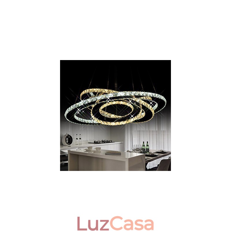 Luminárias de teto com pingente de cristal, lustre com 3 anéis brancos quentes e frios
