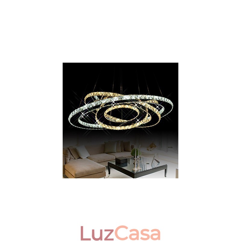 Luminárias de teto com pingente de cristal, lustre com 3 anéis brancos quentes e frios