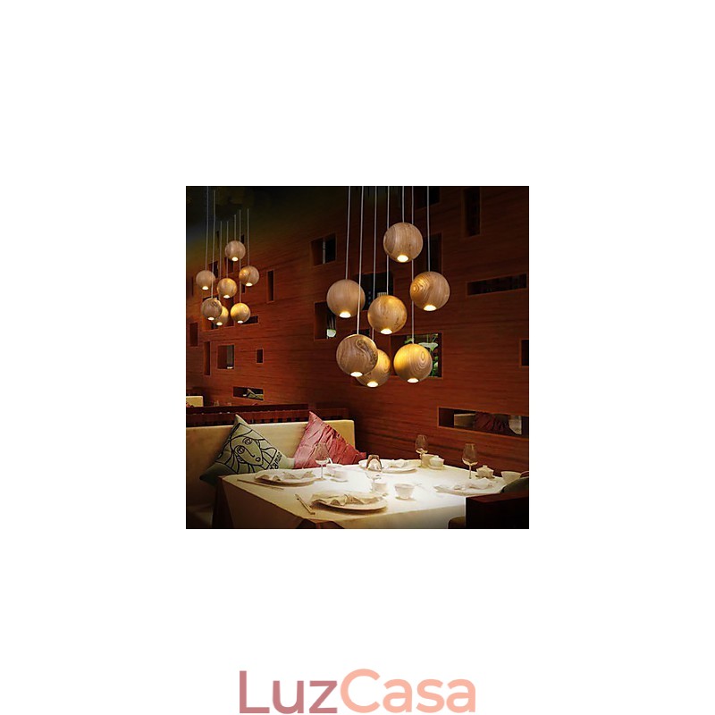 Luminárias pendentes estilo mini lanterna madeira bambu