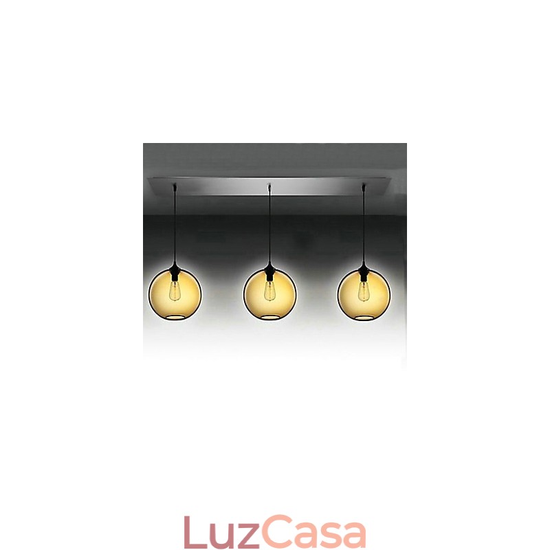 Luminária pendente de vidro moderna com 3 luzes em design de bolha marrom transparente