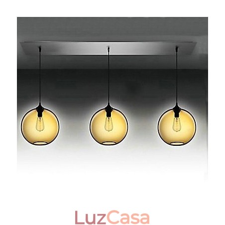 Luminária pendente de vidro moderna com 3 luzes em design de bolha marrom transparente
