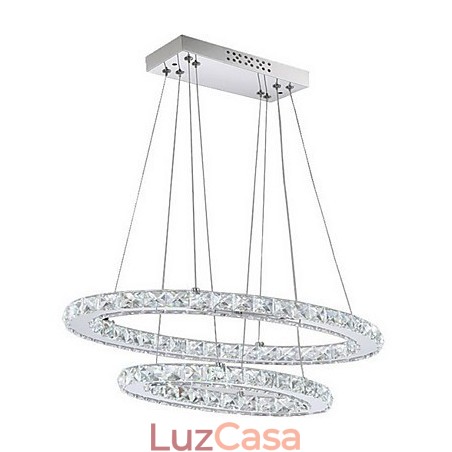 Luminária pendente de cristal moderna com anel duplo oval para