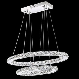 Luminária pendente de cristal moderna com anel duplo oval para