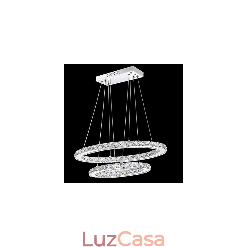 Luminária pendente de cristal moderna com anel duplo oval para
