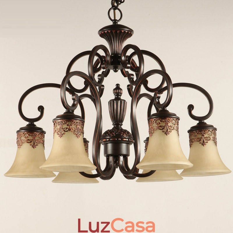 Lustre Pendente 6 Luzes Vintage Country Island Metal+Vidro