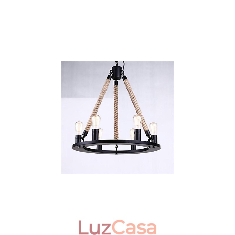 Luminária pendente 6 luzes estilo country ferro forjado