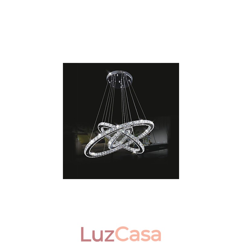 Luminárias de lustre pendente circular regulável com cristal K9 branco quente e frio com controle remoto