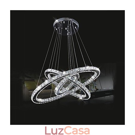 Luminárias de lustre pendente circular regulável com cristal K9 branco quente e frio com controle remoto