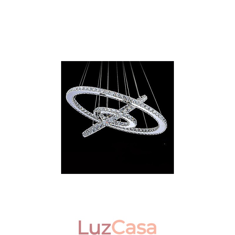 Luminárias de lustre pendente circular regulável com cristal K9 branco quente e frio com controle remoto