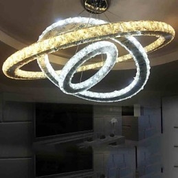 Luminárias de lustre pendente circular regulável com cristal K9 branco quente e frio com controle remoto