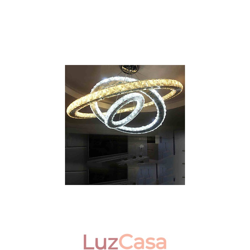 Luminárias de lustre pendente circular regulável com cristal K9 branco quente e frio com controle remoto