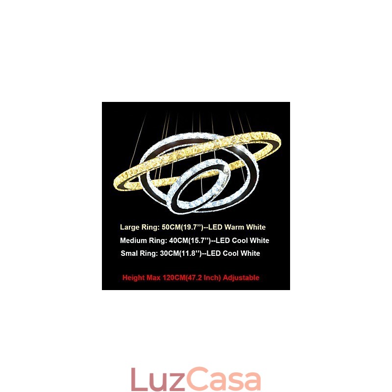 Luminárias de lustre pendente circular regulável com cristal K9 branco quente e frio com controle remoto