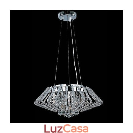 Luminária pendente de cristal em aço inoxidável em formato de diamante com 9 luzes Luminária pendente de cristal em aço inoxidável em formato de diamante com 9 luzes