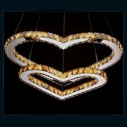 Luminária pendente Lustre de iluminação transparente OU âmbar K9 Cristal Duplo Coração em forma de Lâmpadas de teto Luzes