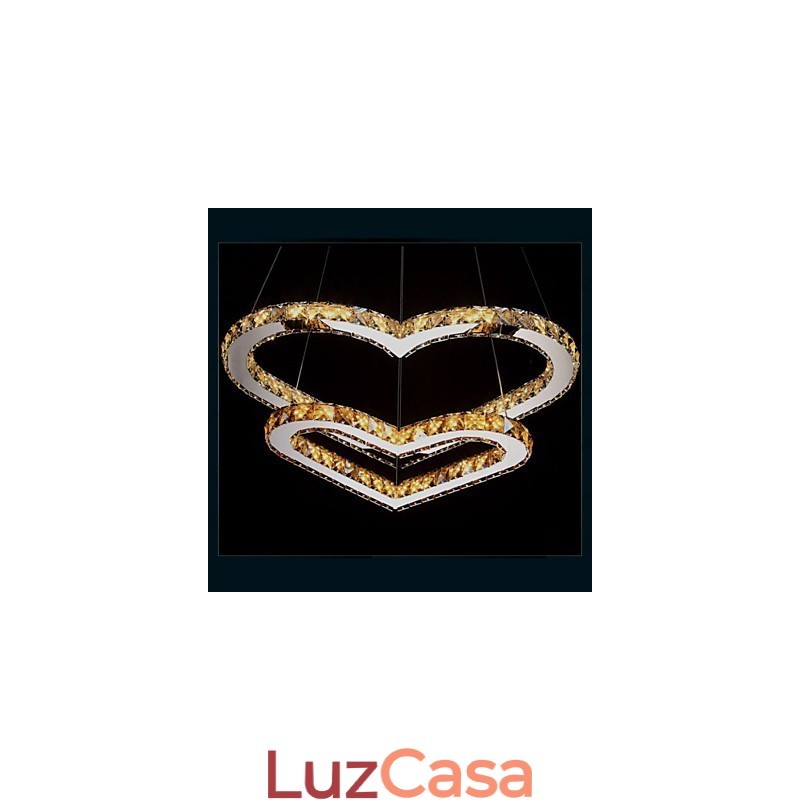 Luminária pendente Lustre de iluminação transparente OU âmbar K9 Cristal Duplo Coração em forma de Lâmpadas de teto Luzes