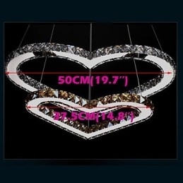 Luminária pendente Lustre de iluminação transparente OU âmbar K9 Cristal Duplo Coração em forma de Lâmpadas de teto Luzes