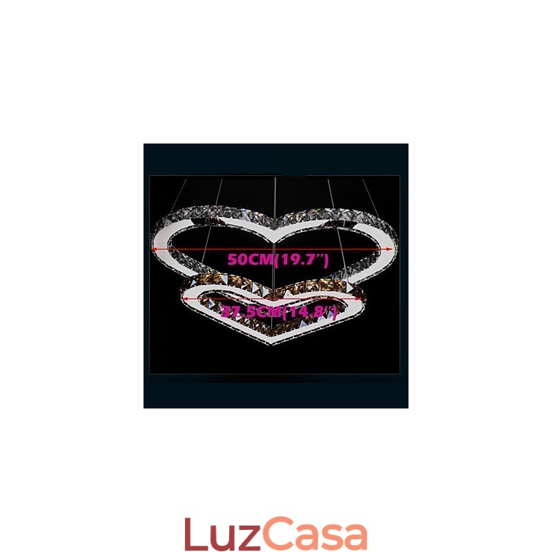 Luminária pendente Lustre de iluminação transparente OU âmbar K9 Cristal Duplo Coração em forma de Lâmpadas de teto Luzes