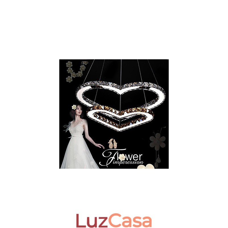 Luminária pendente Lustre de iluminação transparente OU âmbar K9 Cristal Duplo Coração em forma de Lâmpadas de teto Luzes