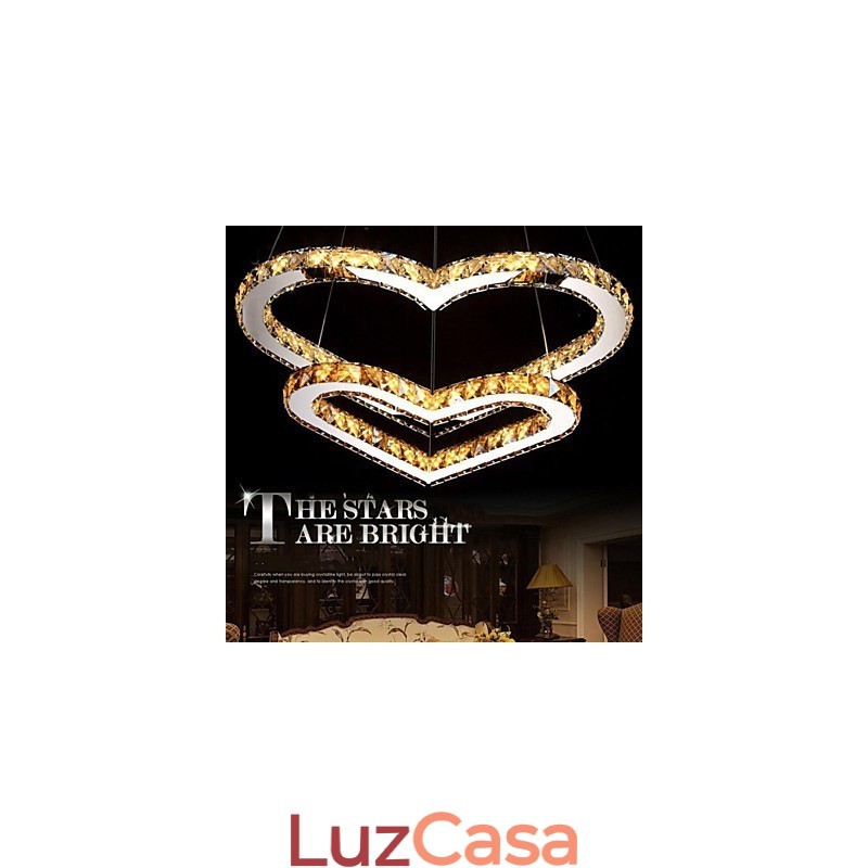 Luminária pendente Lustre de iluminação transparente OU âmbar K9 Cristal Duplo Coração em forma de Lâmpadas de teto Luzes