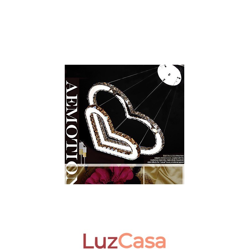 Luminária pendente Lustre de iluminação transparente OU âmbar K9 Cristal Duplo Coração em forma de Lâmpadas de teto Luzes