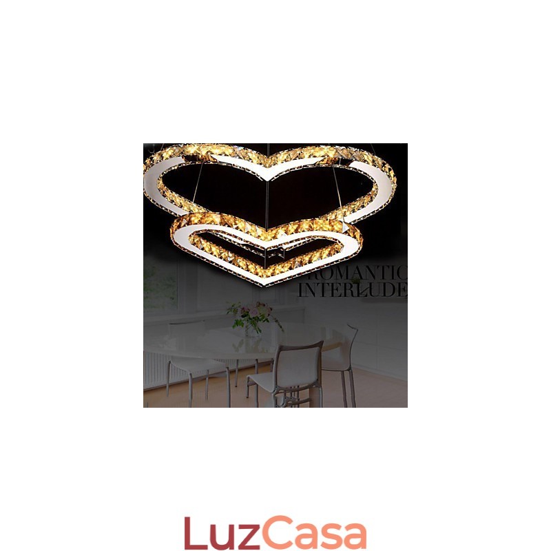 Luminária pendente Lustre de iluminação transparente OU âmbar K9 Cristal Duplo Coração em forma de Lâmpadas de teto Luzes