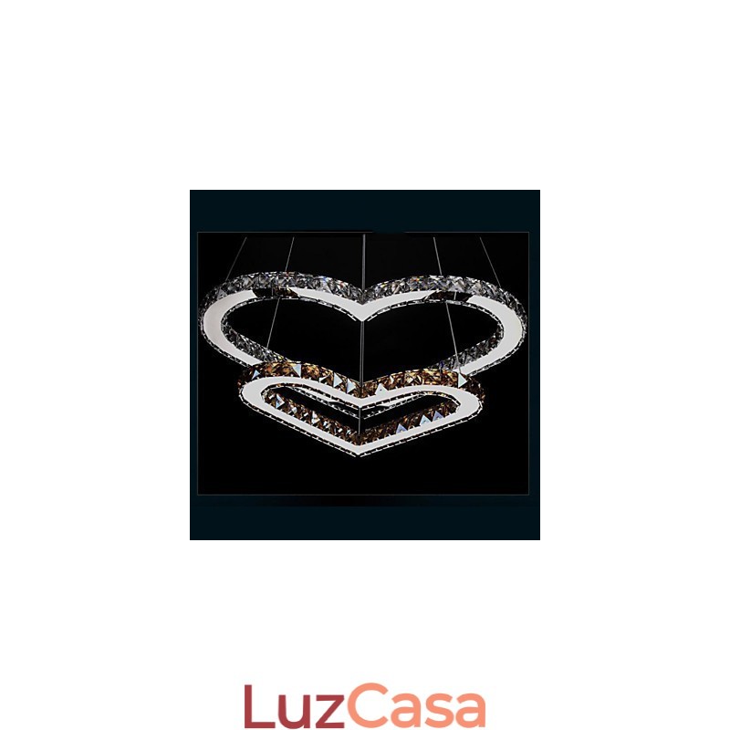 Luminária pendente Lustre de iluminação transparente OU âmbar K9 Cristal Duplo Coração em forma de Lâmpadas de teto Luzes