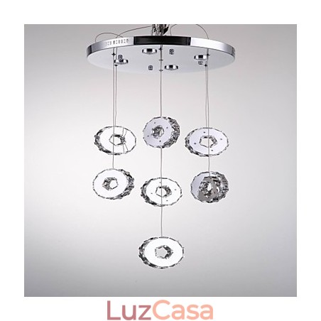 Lustre moderno de cristal de aço inoxidável com sete anéis e 7 luzes de alta qualidade Lustre moderno de cristal de aço inoxidável com sete anéis e 7 luzes de alta qualidade