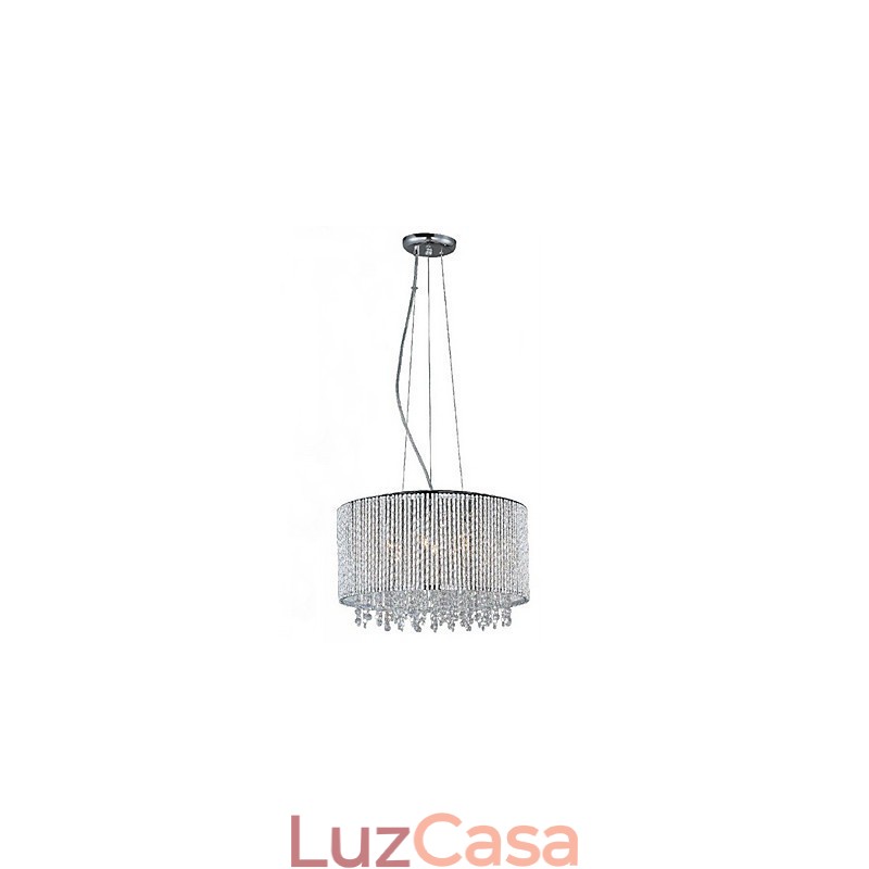 Luminária pendente de cristal com 7 luzes em formato cilíndrico
