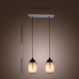 Luminária pendente de vidro moderna com 2 luzes em design de garrafa transparente