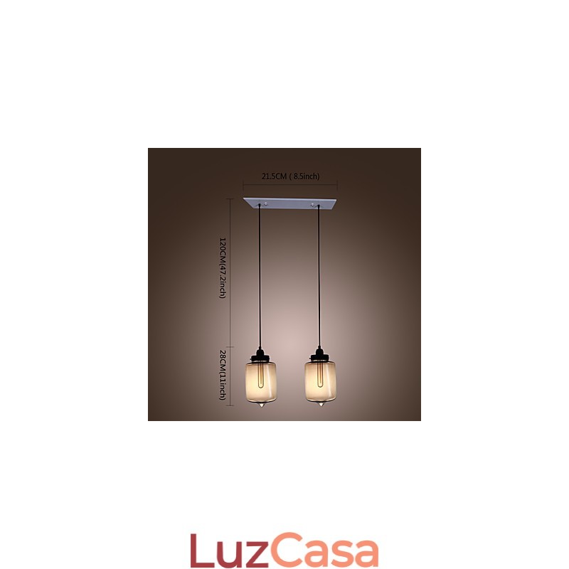 Luminária pendente de vidro moderna com 2 luzes em design de garrafa transparente