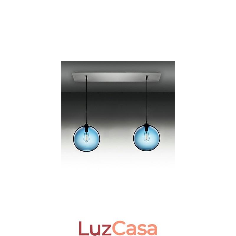 Luminária pendente moderna de vidro com 2 luzes em design de bolha azul redonda
