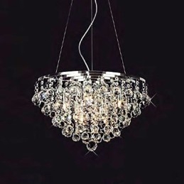 Luminária pendente de cristal com 8 luzes em formato redondo